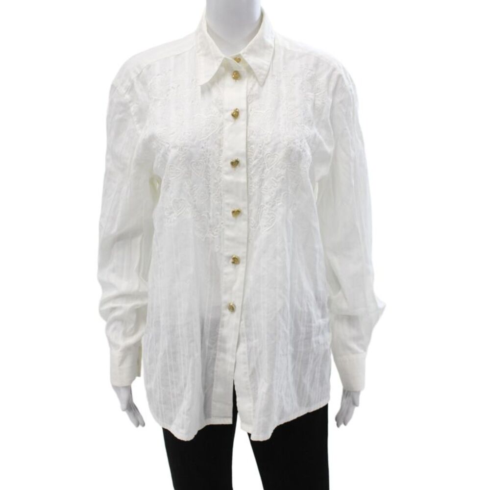Escada Margaretha Ley Womens Collared Cotton Striped Blouse Size 44